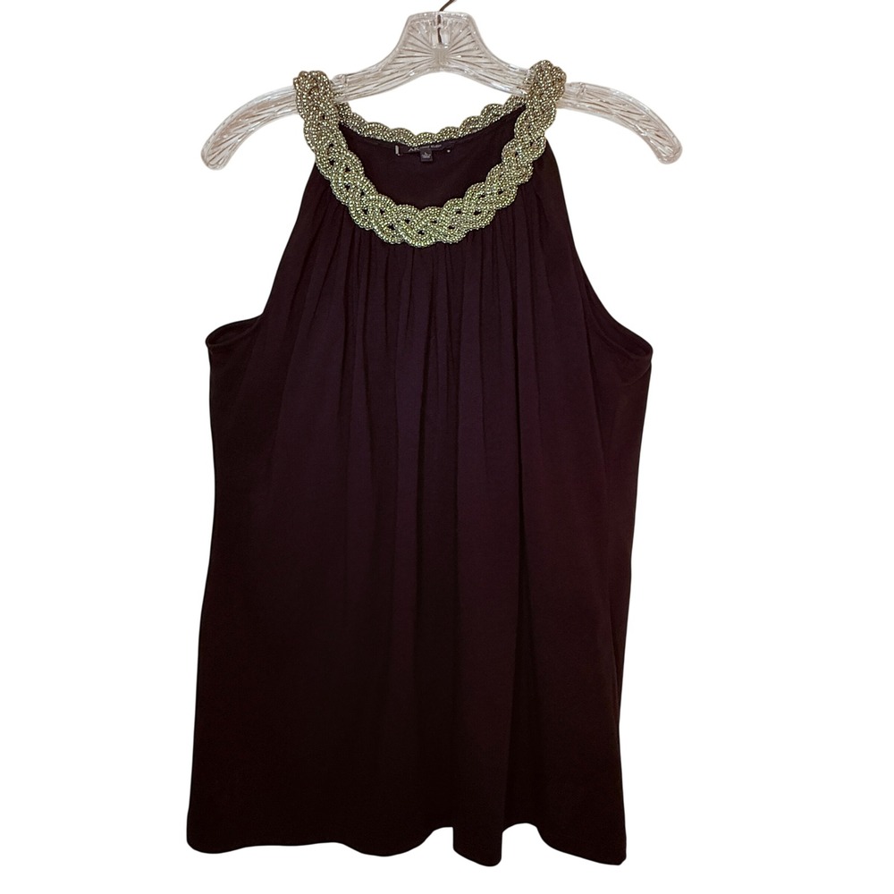 Anne Klein Black Sleeveless Top Large Braided Beaded Neckline NWT Party